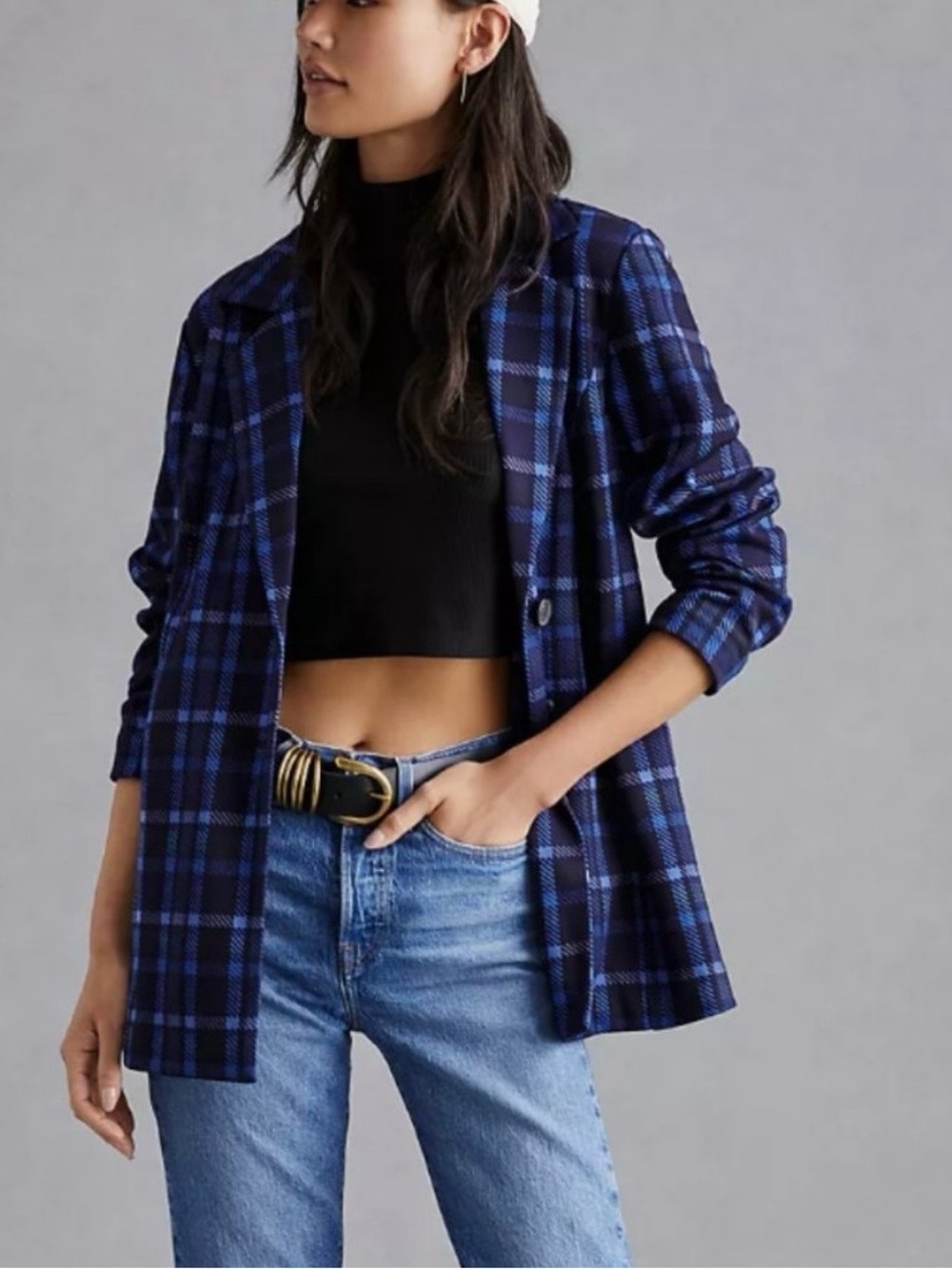 Avec Les Filles Longline
Plaid Blazer - Navy